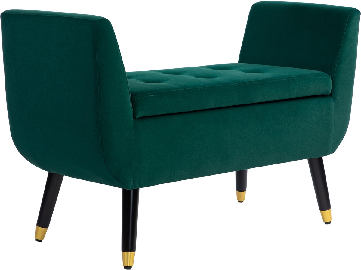 Homona Gestoffeerde zitbank met opbergruimte - Met knoopdetails en armleuningen - 107 x 42 x 65 cm - Groen