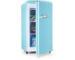 Klarstein Laika vriezer - 60 liter totale inhoud, 5-traps thermostaat, 0 tot -18 °C, 3 schappen, vrijstaand, retro design, blauw - Vrieskast Diepvrieskast - voor Keuken - 4-Sterren Compact - Freezer - Vrieskast Klein