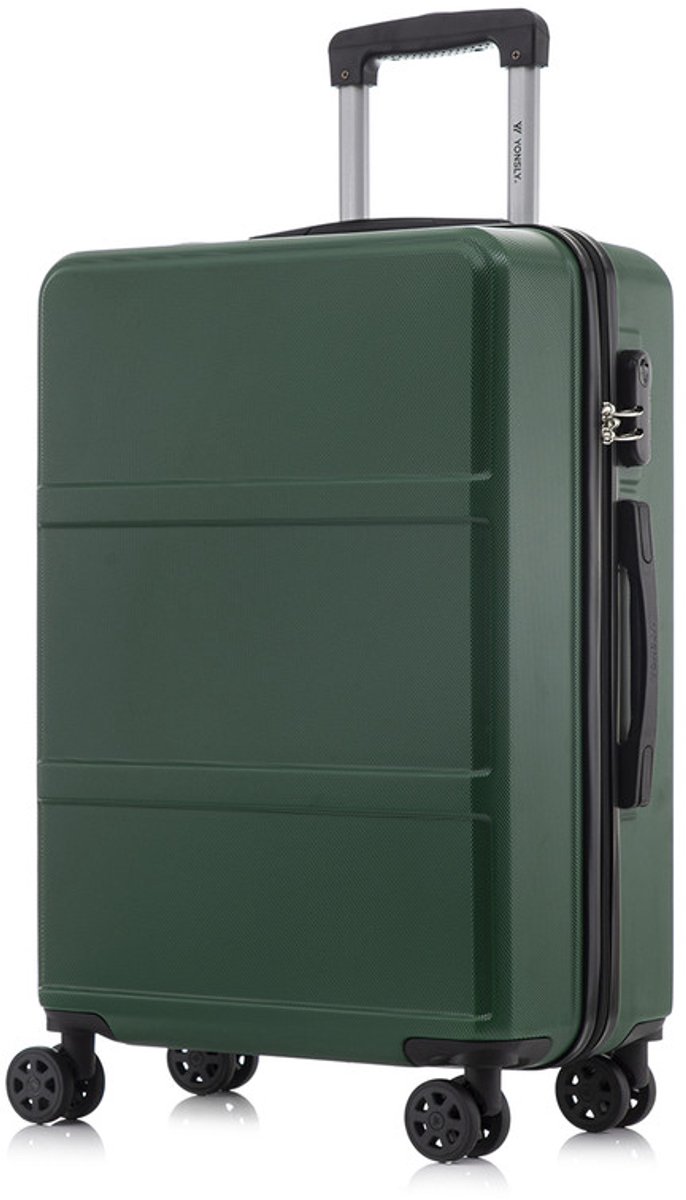 YONSLY Handbagage Koffer - 66cm - 66 L - Cijferslot- 360° Draaibare Wielen - Trolley- 66 x 43 x 26 cm - Donkergroen