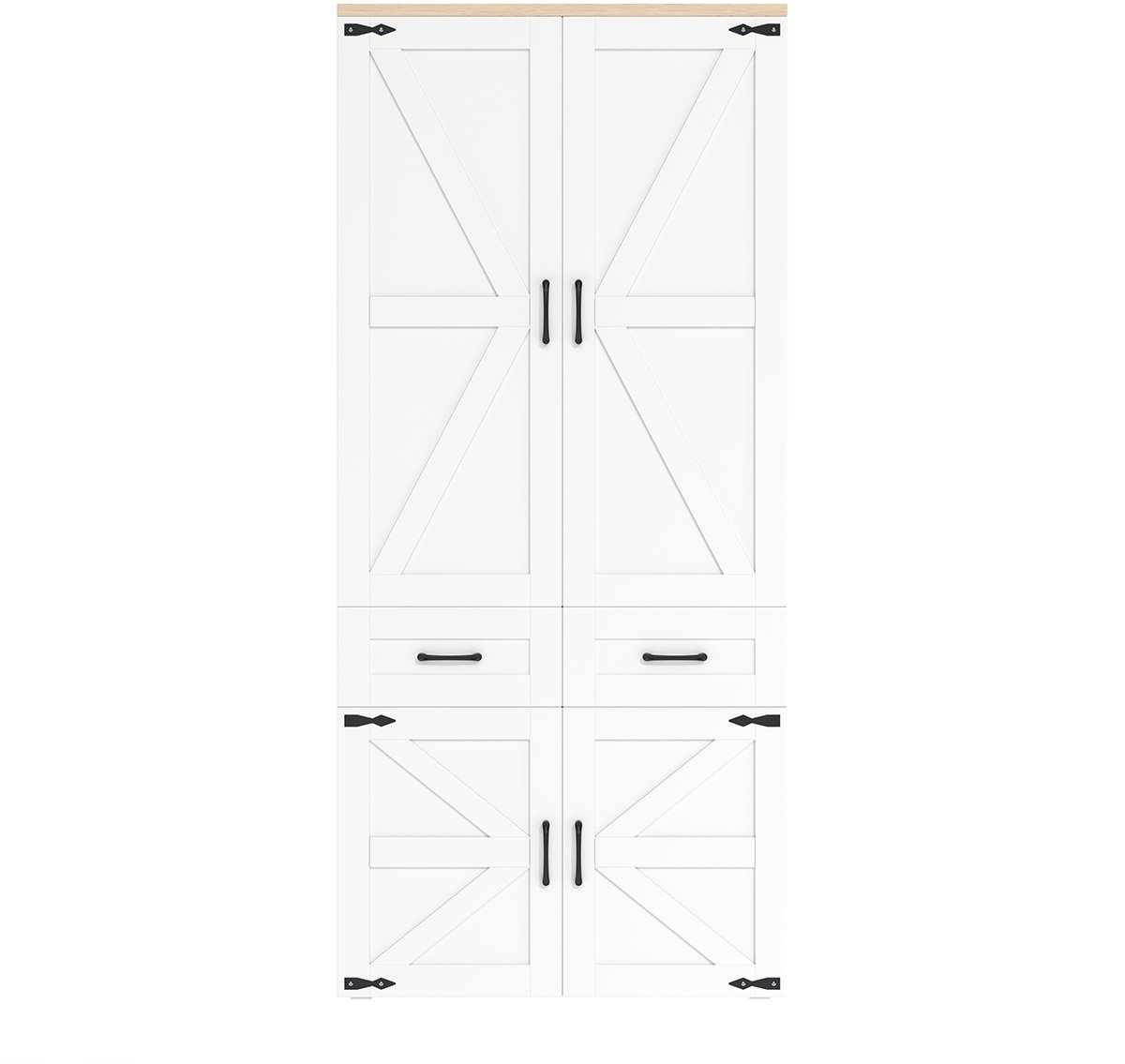 LONG DRAGON - Kledingkast - Wit - Openslaande deuren - 200x135x45 cm, modern met 2 kledingroedes, 2 lades, massief houten handgrepen en ruime opbergruimte voor slaapkamer, kinderkamer, gang en kantoor