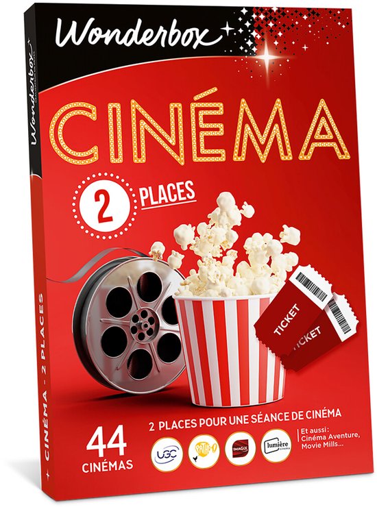 Wonderbox Cadeaubon 'Cinéma 2 Places' met filmrol, popcorn en tickets. Met 44 bioscopen.