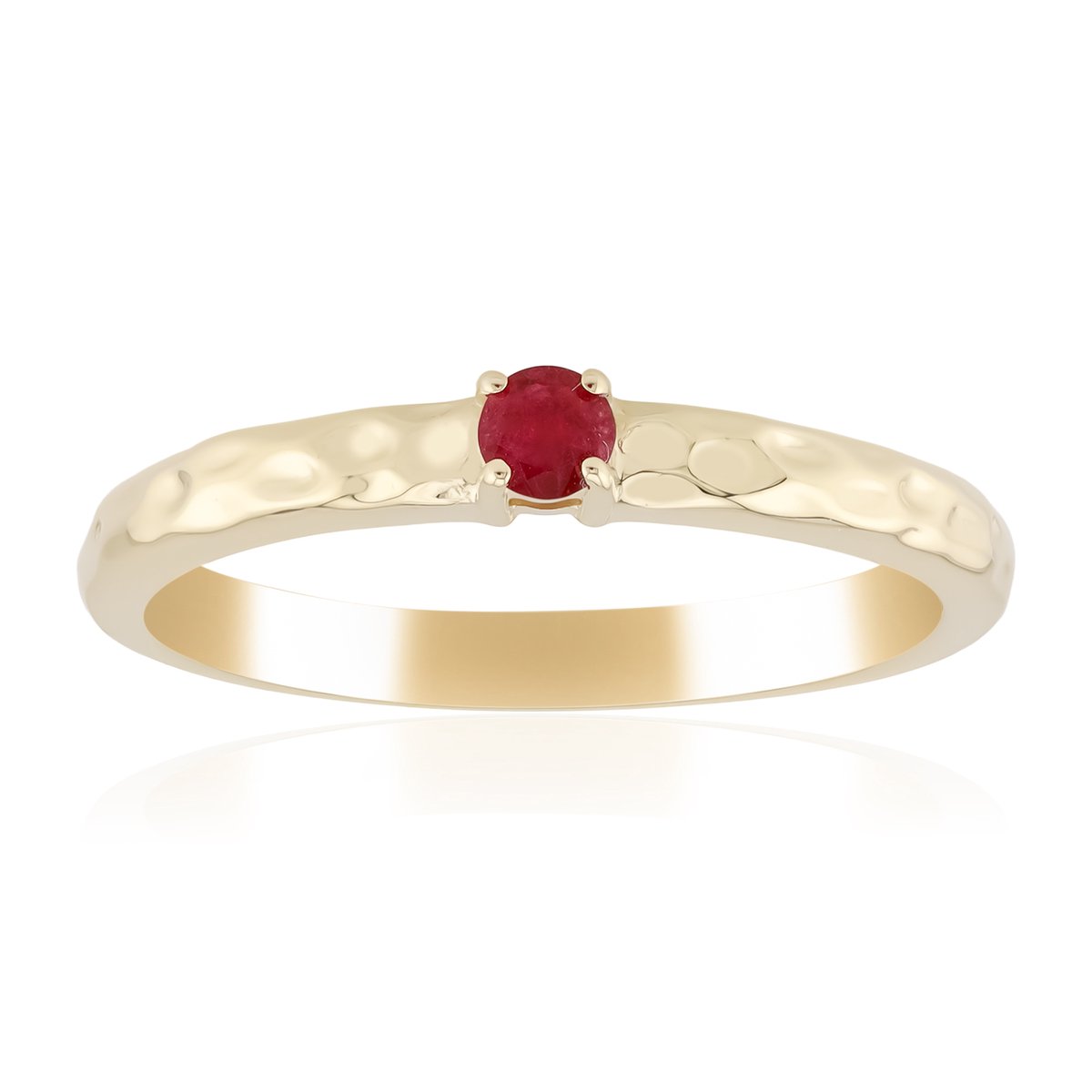 Cavill - Gouden ring met ronde rode beryl 0,061 ct - 375 geelgoud - Klassiek elegant dames sieraad uit VS - Fijne goudring maat 17-19
