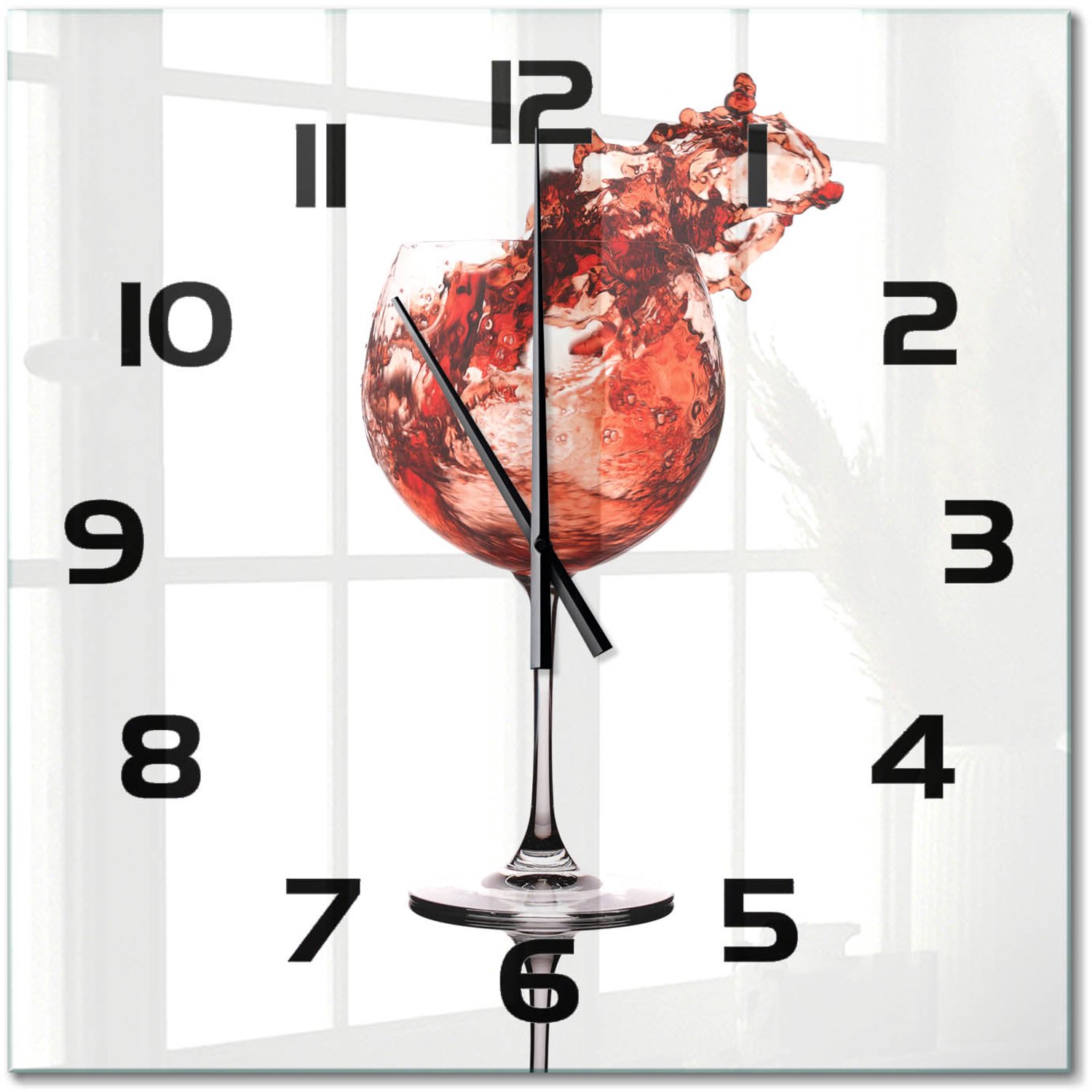 TULUP Wandklok - Een glas wijn Glazen Wandklok Design - 60x60 cm - Rood Klok Glas Met Opdruk - Zwarte handen - Vierkante Klok - Wandklok Glas Met Motief - Decoratieve Glazen Klok