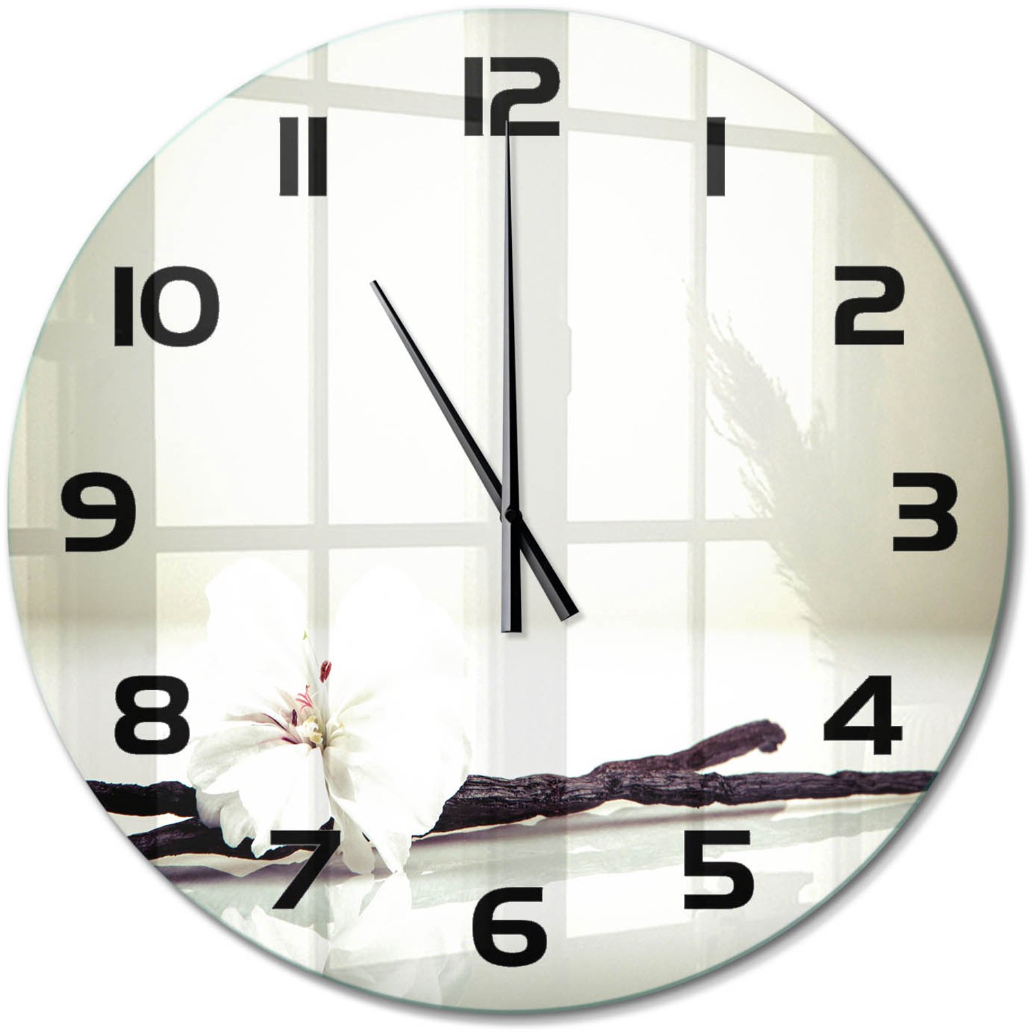TULUP Wandklok - Vanilleboon Gekleurde Glazen Klok - fi60 cm - Wit Glazen Klok Met Print - Zwarte handen - Ronde Klok - Moderne Wandklok Glas - Wandklok Glas Decoratie