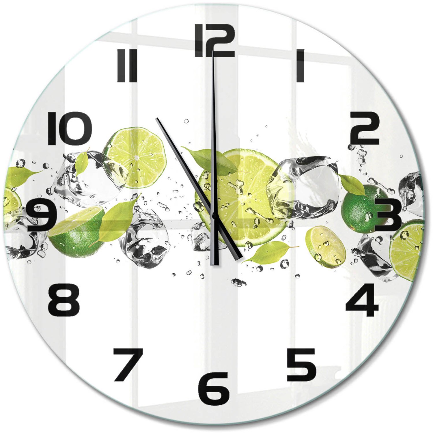 TULUP Wandklok - Kalk en water Wandklok Glas Decoratie - fi60 cm - Groente Gekleurde Glazen Klok - Zwarte handen - Ronde Klok - Klok Glas Met Opdruk - Moderne Wandklok Glas