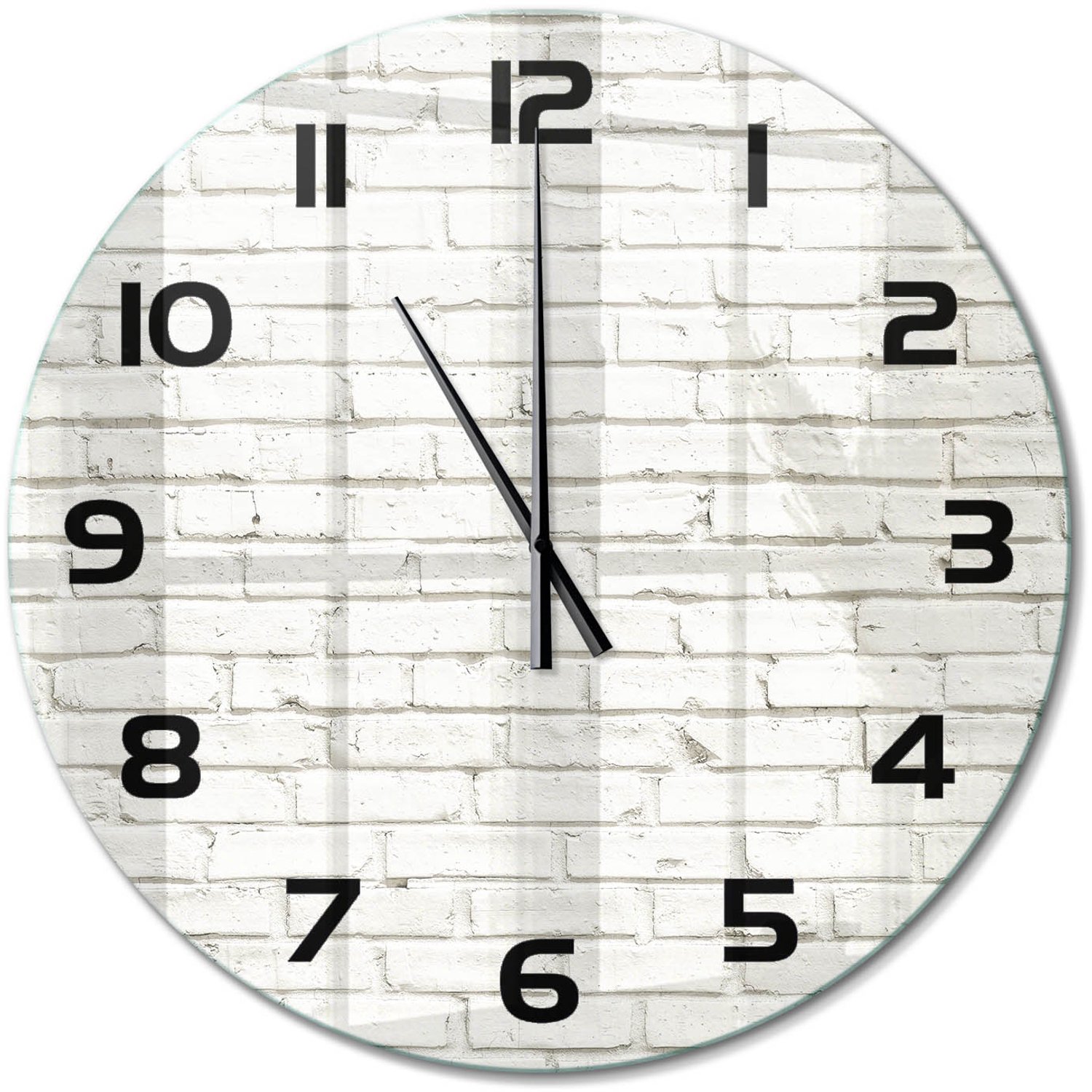 TULUP Wandklok - Bakstenen muur Wandklok Glas Met Motief - fi60 cm - Wit Decoratieve Glazen Klok - Zwarte handen - Ronde Klok - Gekleurde Glazen Klok - Glazen Klok Met Print