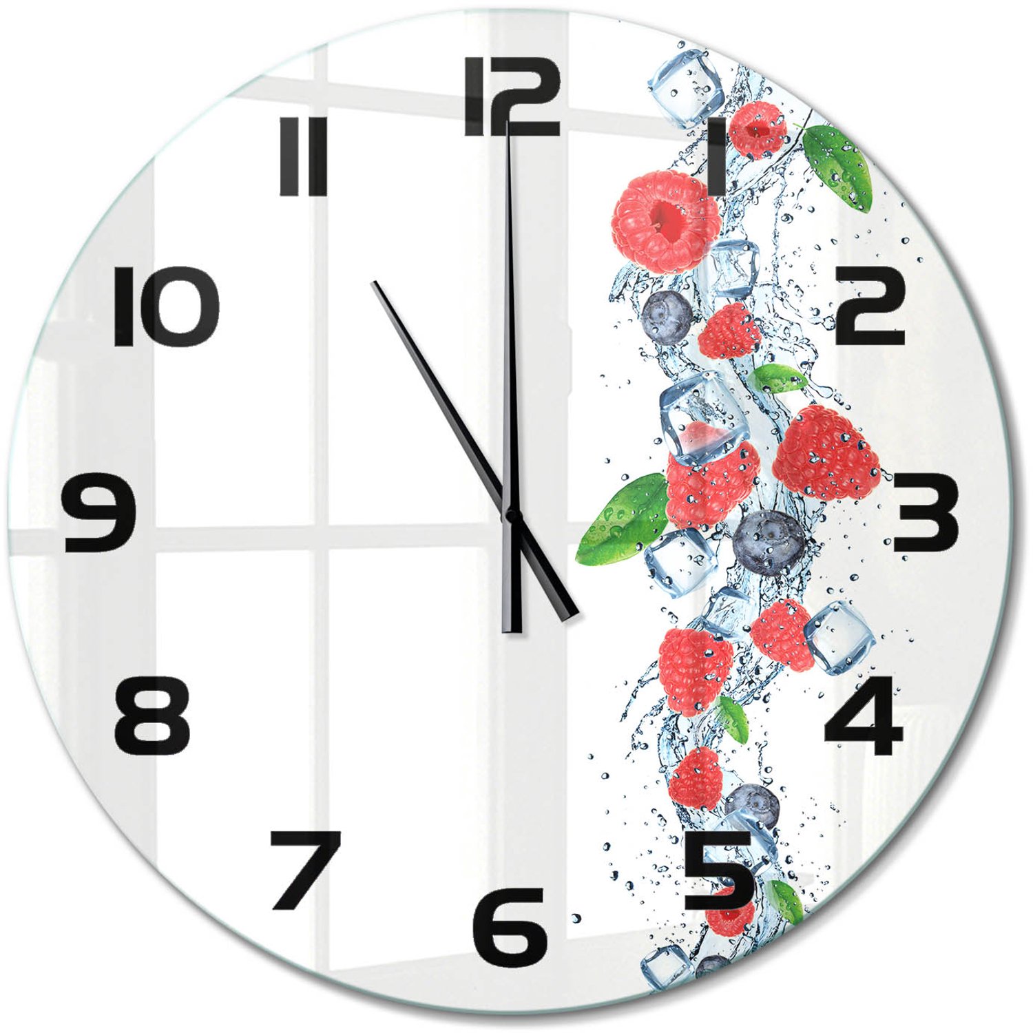 TULUP Wandklok - Bosvruchten met ijs Klok Glas Met Opdruk - fi60 cm - Rood Moderne Wandklok Glas - Zwarte handen - Ronde Klok - Decoratieve Glazen Klok - Glazen Wandklok Design