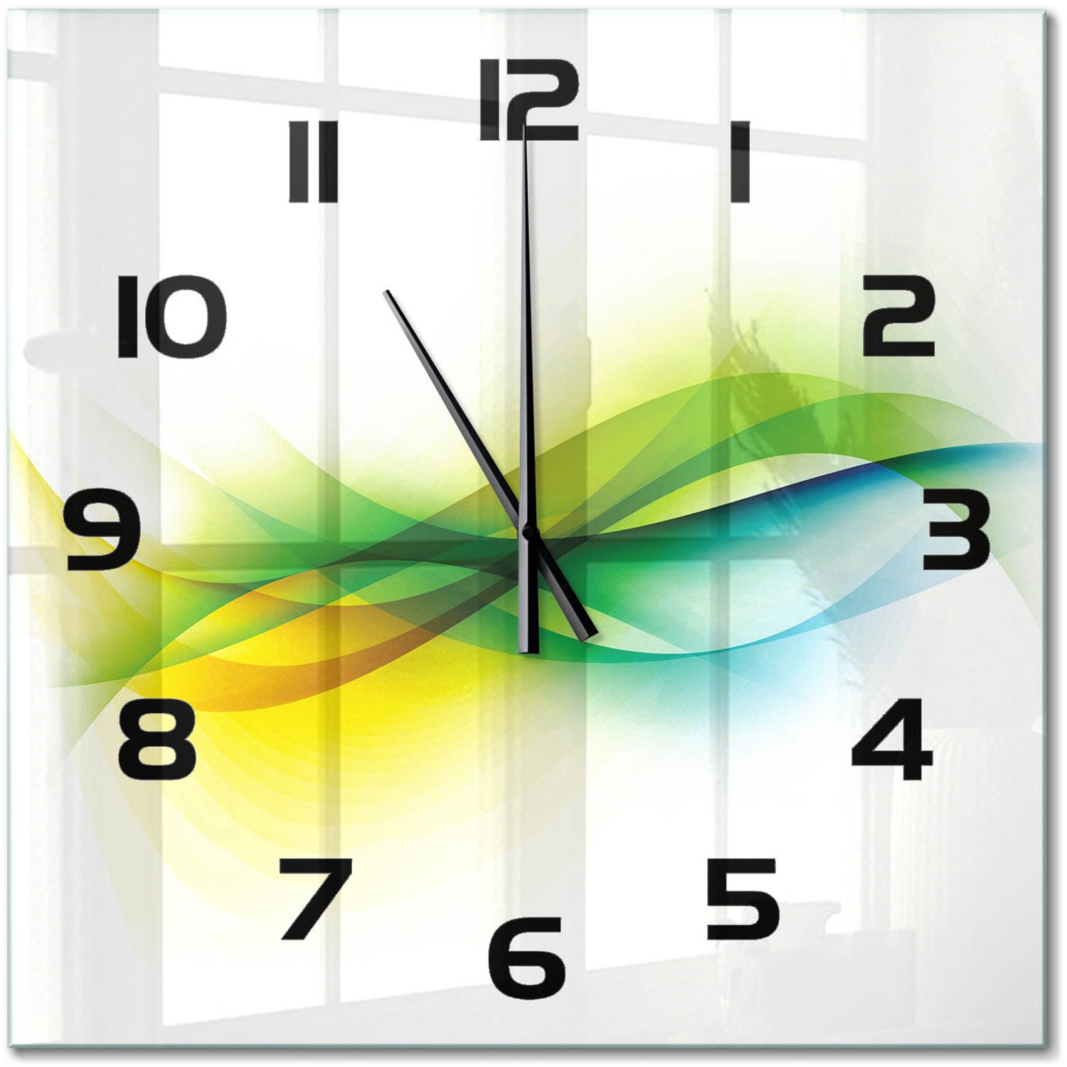 TULUP Wandklok - Golfabstractie Glazen Wandklok Design - 60x60 cm - Veelkleurig Klok Glas Met Opdruk - Zwarte handen - Vierkante Klok - Wandklok Glas Met Motief - Decoratieve Glazen Klok