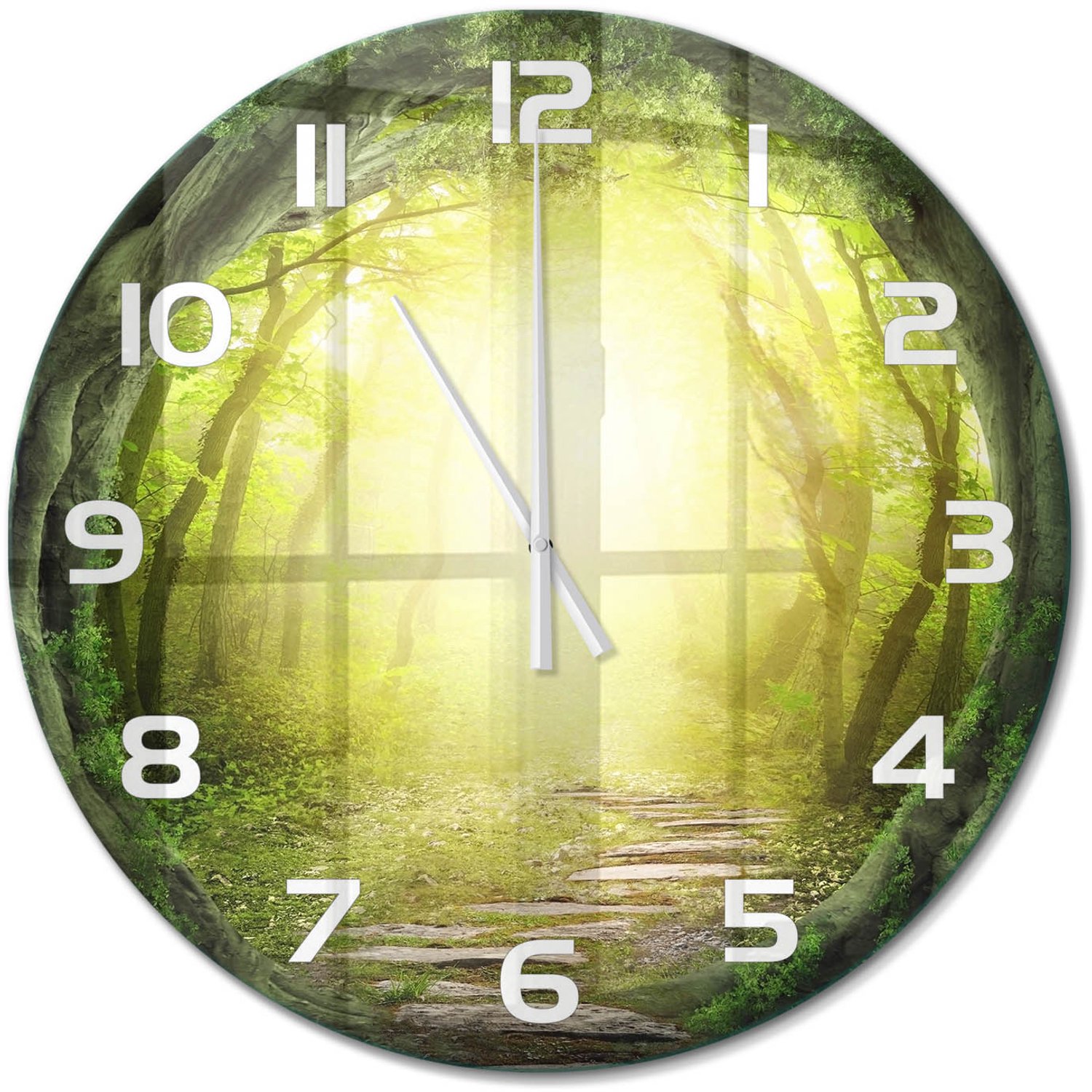 TULUP Wandklok - Boomtunnel Decoratieve Glazen Klok - fi60 cm - Groente Glazen Wandklok Design - Witte handen - Ronde Klok - Glazen Klok Met Print - Wandklok Glas Met Motief