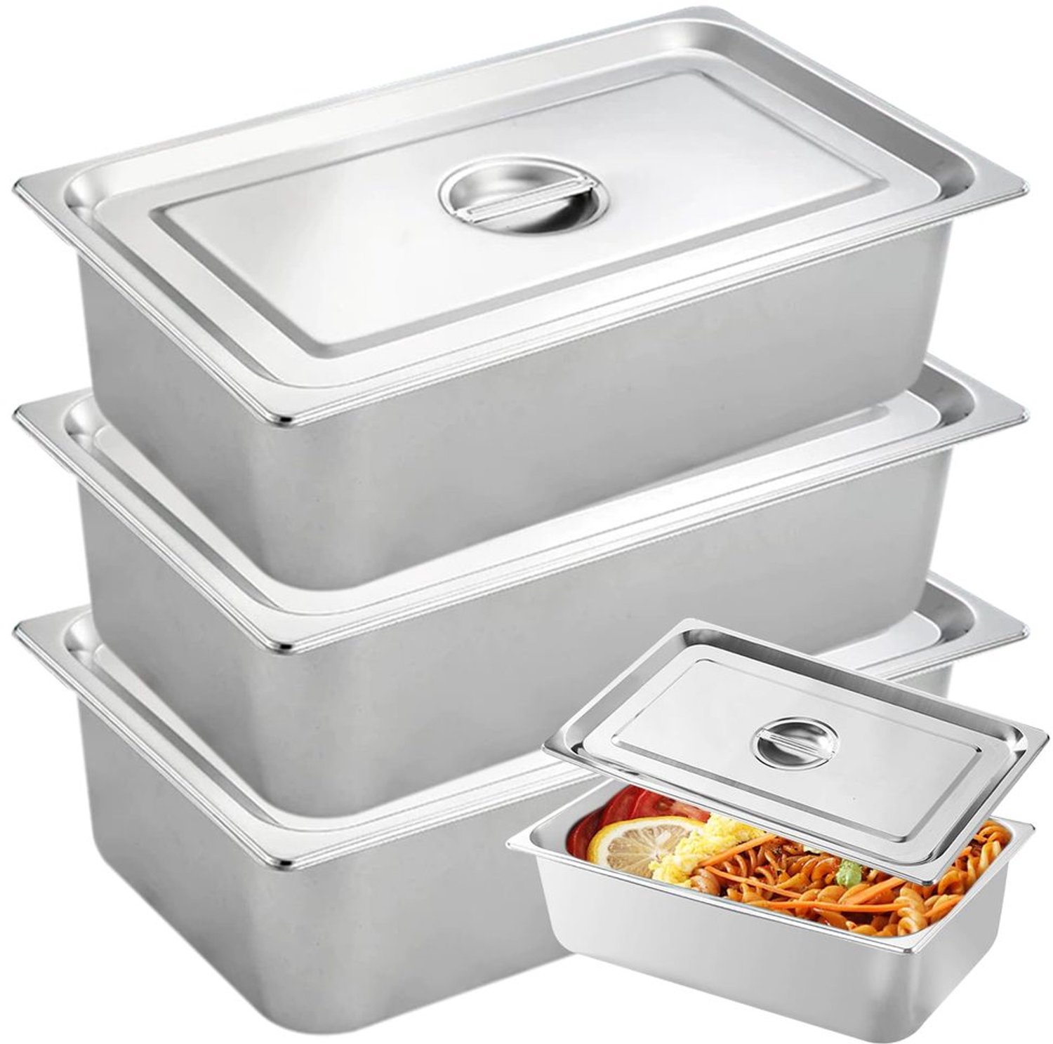 Set van 3 RVS Breading Containers met Deksel, 32.5 x 17.5 x 6.5 cm