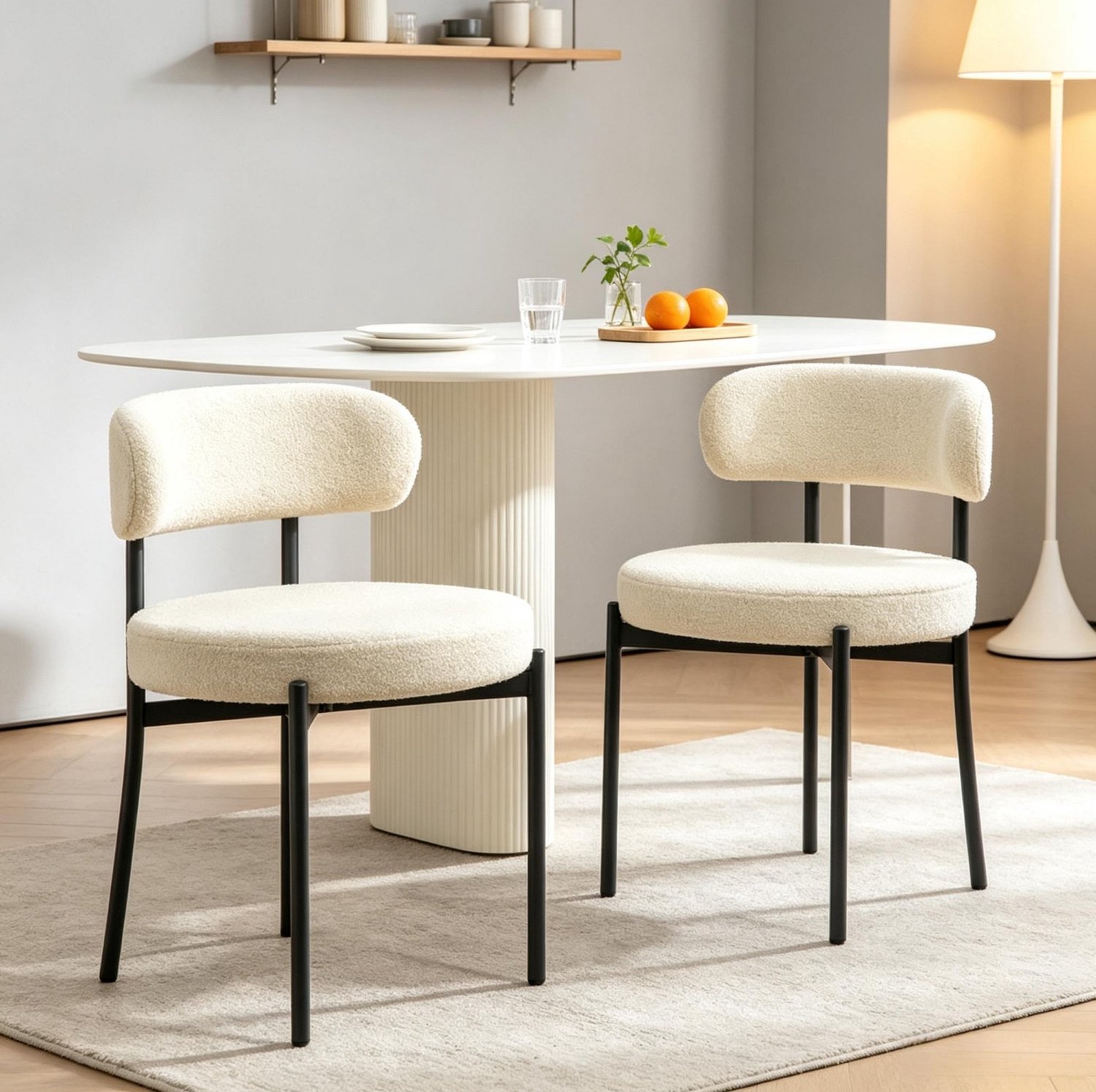 FloraGrace Eetkamerstoelen Set Van 2 51 x 51 x 76 Cm - Zachte Boucléstof Met Stalen Poten - Voor Eetkamer Of Bureau - Polyester En Staal - Beige