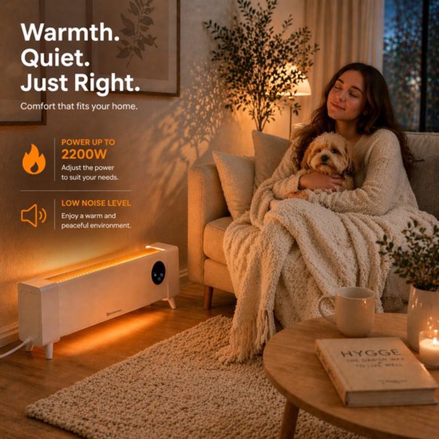Elektrische convectorradiator, 2200 W, spatwaterdicht IPX4, stil 0 dB, met afstandsbediening, led-display en kinderbeveiliging – foto 3