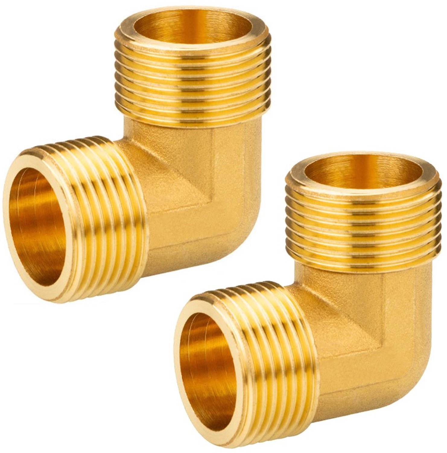 2 Stuks Messing Hoekstuk 90 Graden - 1 Inch Male Thread - Sanitaire Aansluitingen