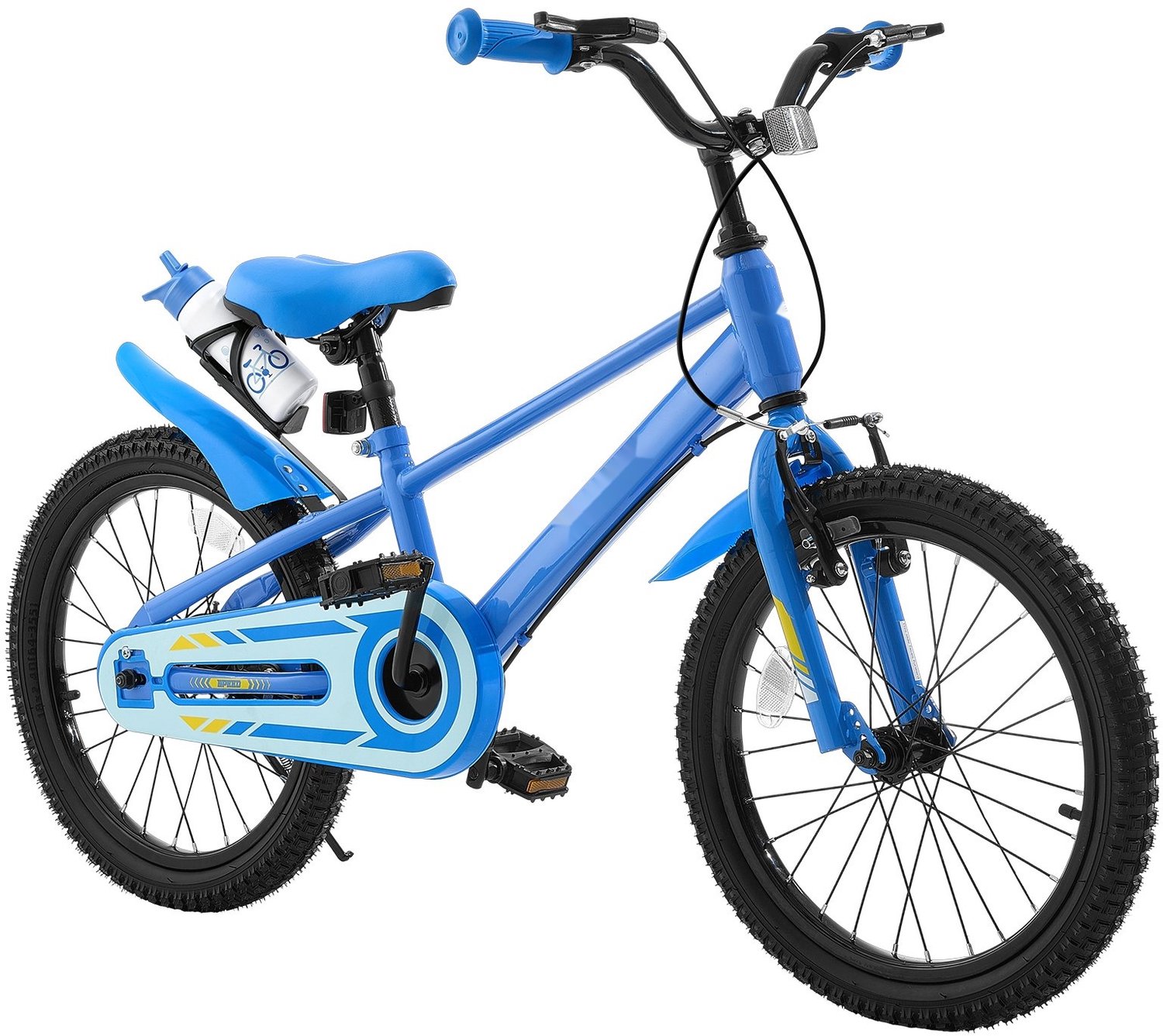Kinderfiets BMX-model 46 cm Voor kinderen van 5-8 jaar Frame van koolstofstaal Dubbele rem Verstelbaar zadel en stuur Met standaard en bidonhouder Blauw