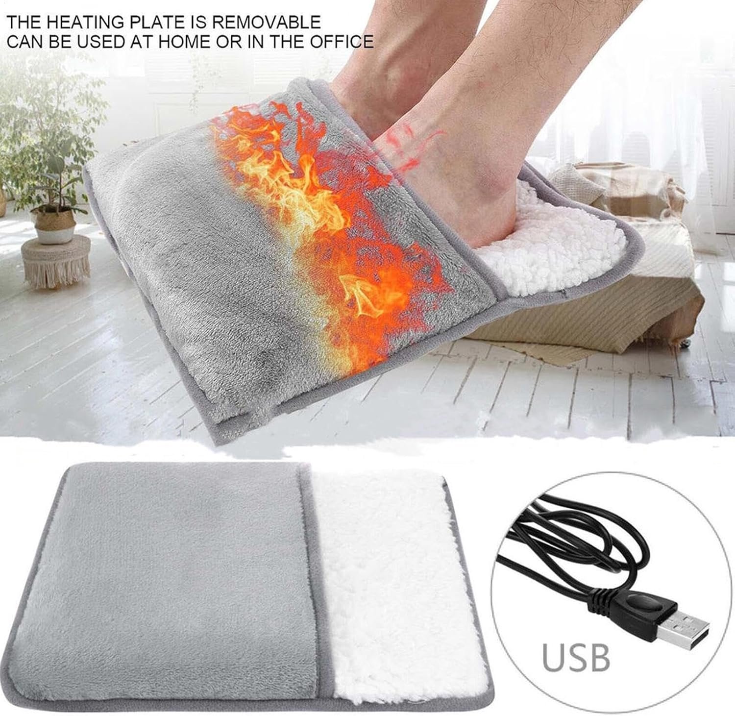 Elektrische Voetenzak - fleece voetverwarmer met 3 verwarmingsstanden en timer - snel verwarmd automatisch uitschakelen - voor koude voeten op de bank slaapkamer kantoor onder het bureau - winter herfst cadeau senioren - USB opladen - 29 * 29 * 2.5cm – foto 4