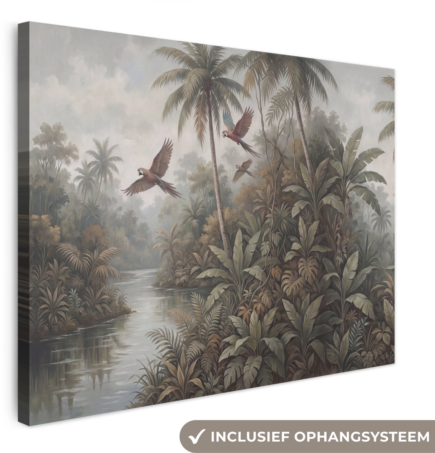 Canvas schilderij 80x60 cm - Exclusieve wanddecoratie Vogel - Vliegend - Tropisch - Landschap - Klassiek - Muurdecoratie woonkamer - Slaapkamer decoratie - Kamer accessoires - Schilderijen op canvas