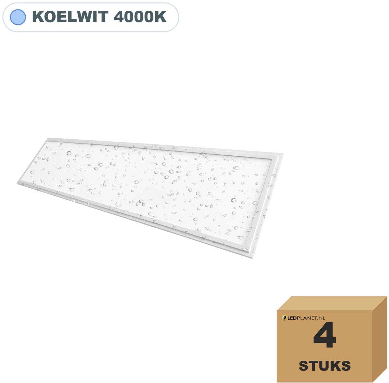 Tsong LED paneel 30x120 cm IP65 waterdicht - 4 stuks - 36W - Koelwit 4000K - 3780 lm - CRI80 - 230V