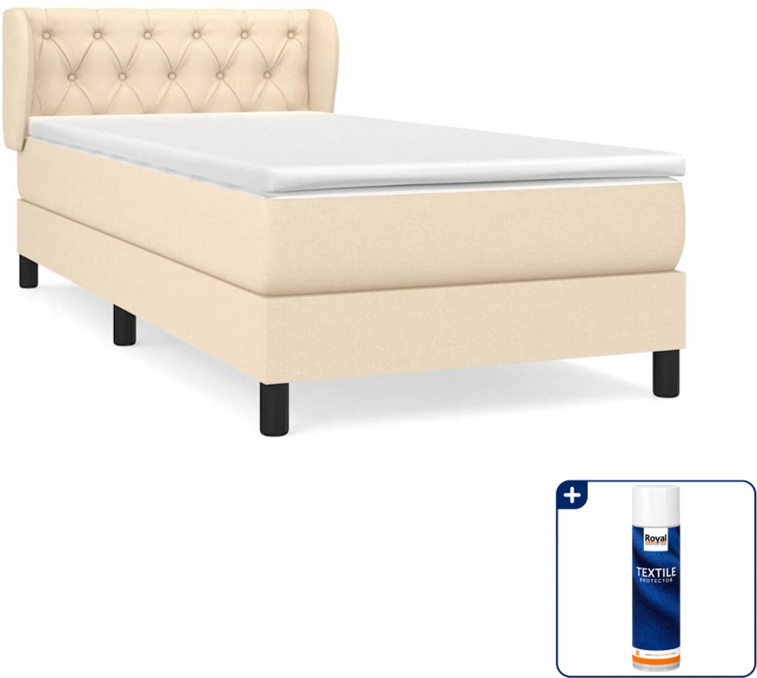 vidaXL boxspring met matras - 80 x 200 cm - stof - crèmekleurig - Inclusief textielbeschermer 500 ml