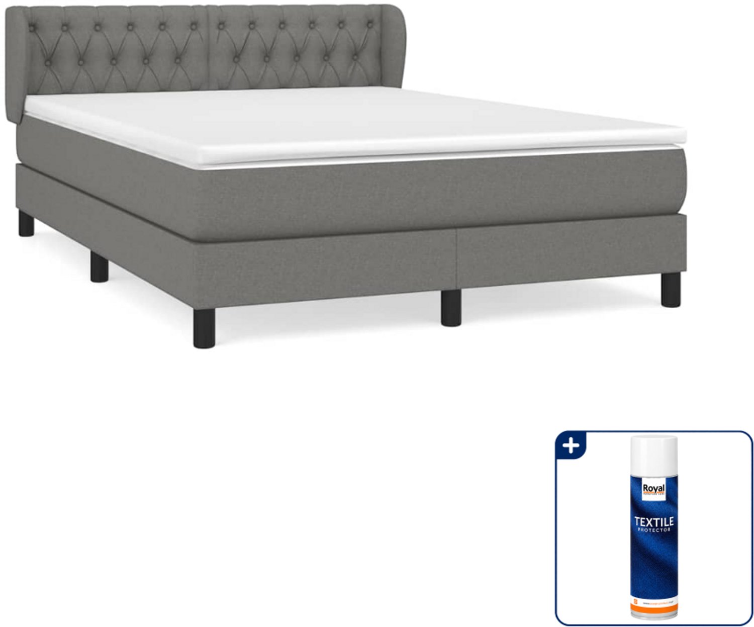 vidaXL boxspring met matras - small double 140 x 200 cm - donkergrijs - Inclusief textielbeschermer 500 ml
