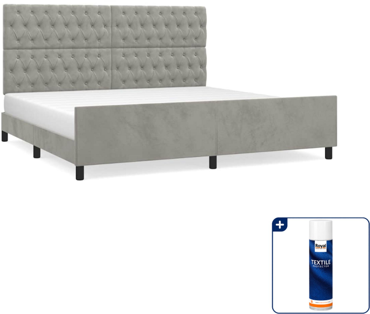 vidaXL Bedframe - 200 x 200 cm - fluweel - lichtgrijs - Inclusief textielbeschermer 500 ml