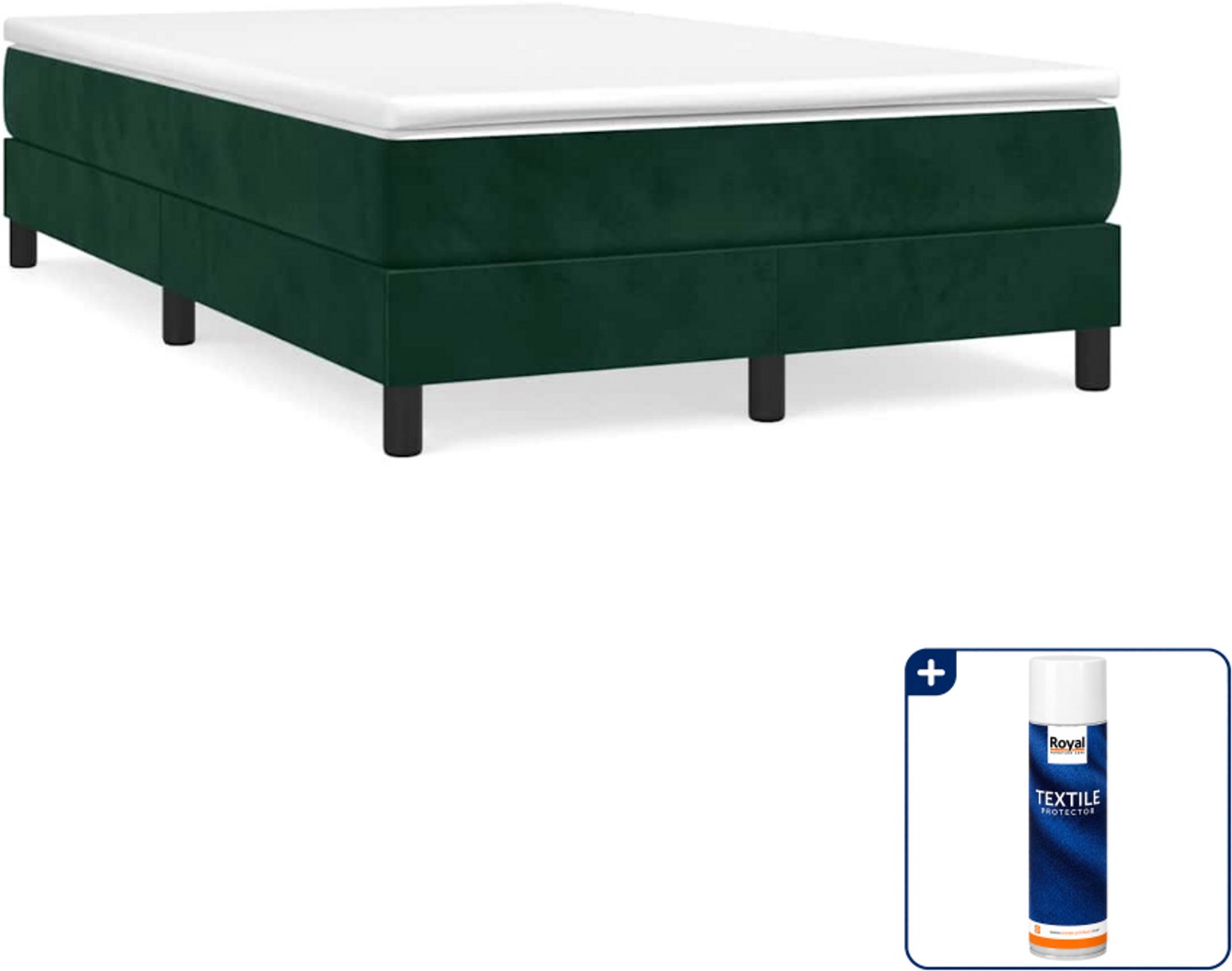 vidaXL boxspring bed 120 x 200 cm - fluweel - donkergroen - Inclusief textielbeschermer 500 ml Zwart