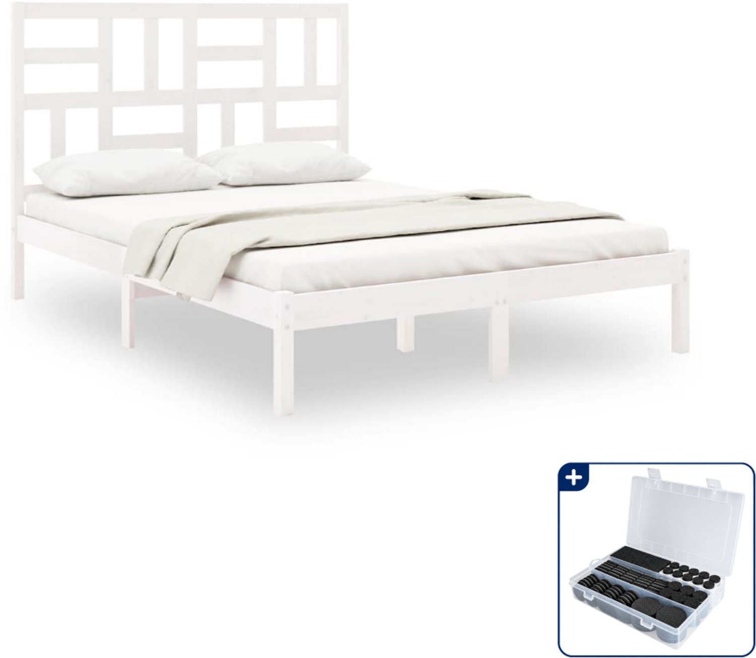 vidaXL bedframe - 120 x 200 cm - massief grenenhout - wit - Inclusief antikrasvilt 177-delig Blauw