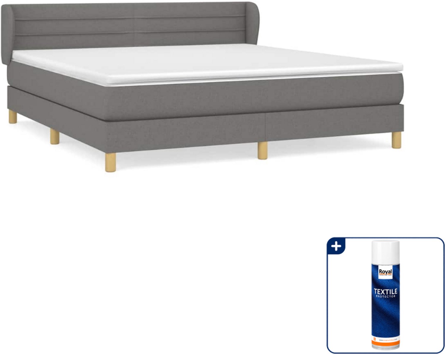 vidaXL boxspring met matras - Queensize - 160 x 200 cm - donkergrijs - Inclusief textielbeschermer 500 ml