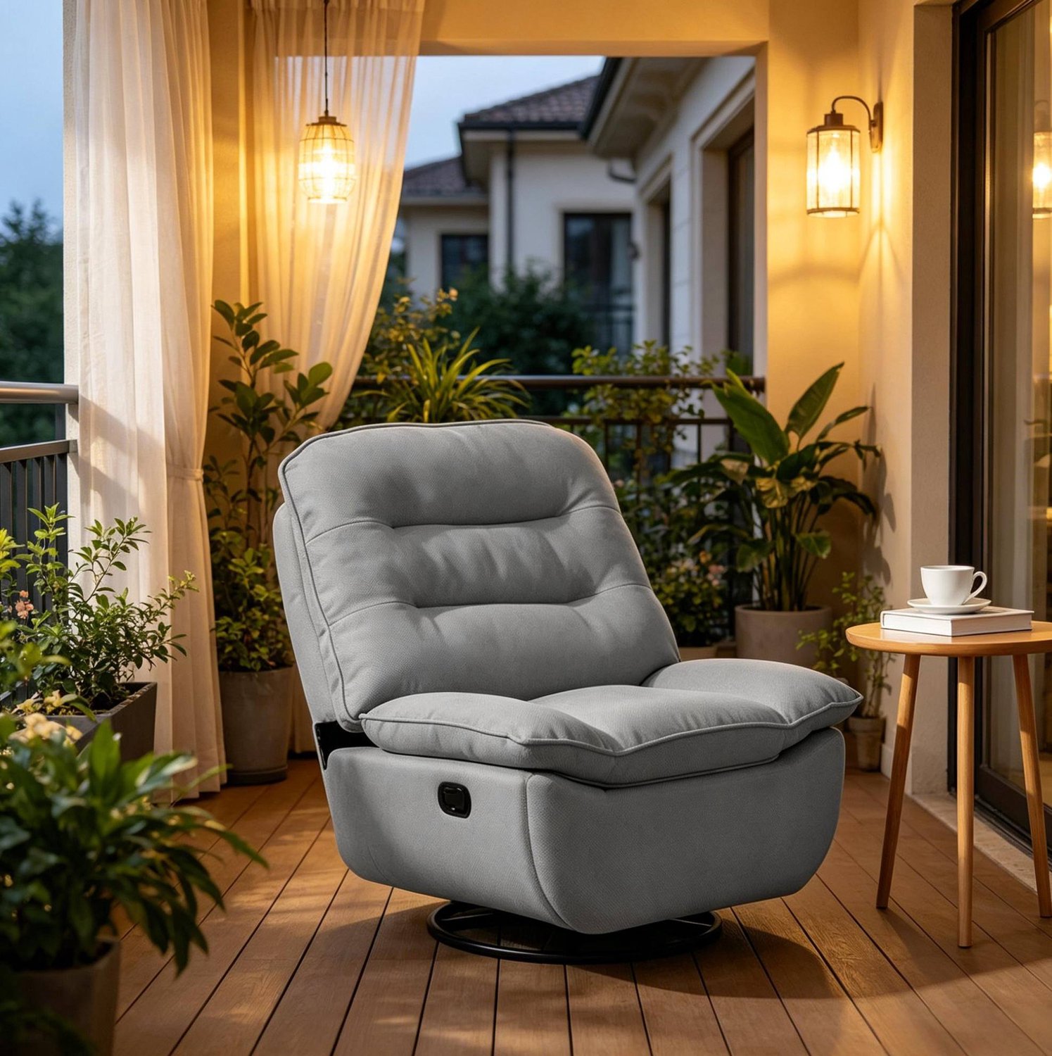 MODFU Relaxfauteuil - 360° Draaibaar - Schommelfunctie - Voetensteun - Donkergrijs - 95 Cm Breed