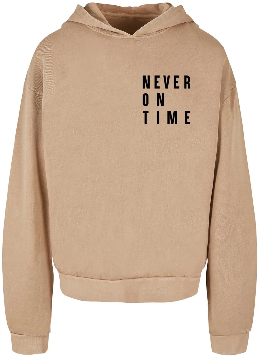 Hoodie Mister Tee Never On Time Acid Washed Beige