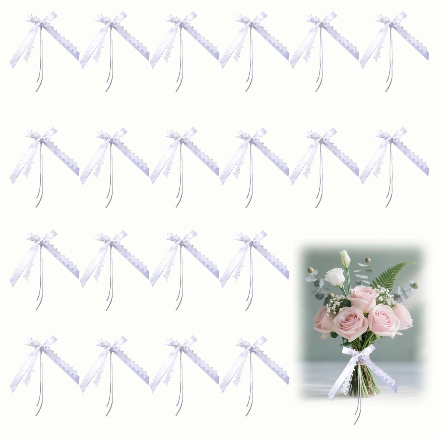 Autostrikken - 20 stuks - Wit Organza - Hartmotief