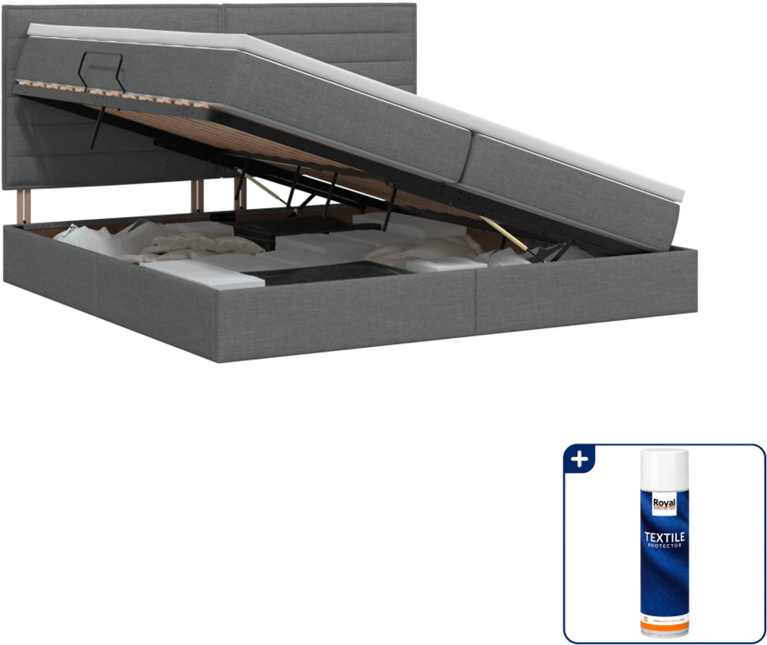 vidaXL opbergbed met matras - 200 x 200 cm - kunstleer - donkergrijs - Inclusief textielbeschermer 500 ml Donker Grijn