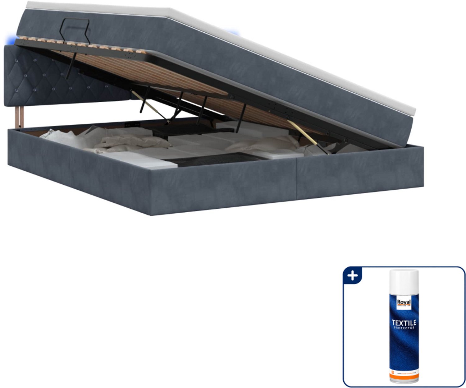 vidaXL Queensize opslagbed met matras - 160 x 200 cm - donkergrijs - Inclusief textielbeschermer 500 ml Donker Grijn