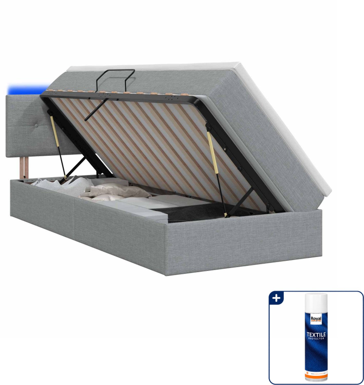 vidaXL led opslagbed met matras - 90 x 200 cm - lichtgrijs - Inclusief textielbeschermer 500 ml