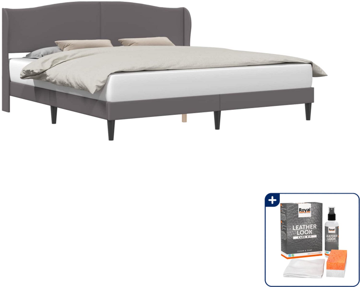 vidaXL bedframe - 200 x 200 cm - kunstleer - grijs - Inclusief onderhoudsset voor kunstleer 150 ml