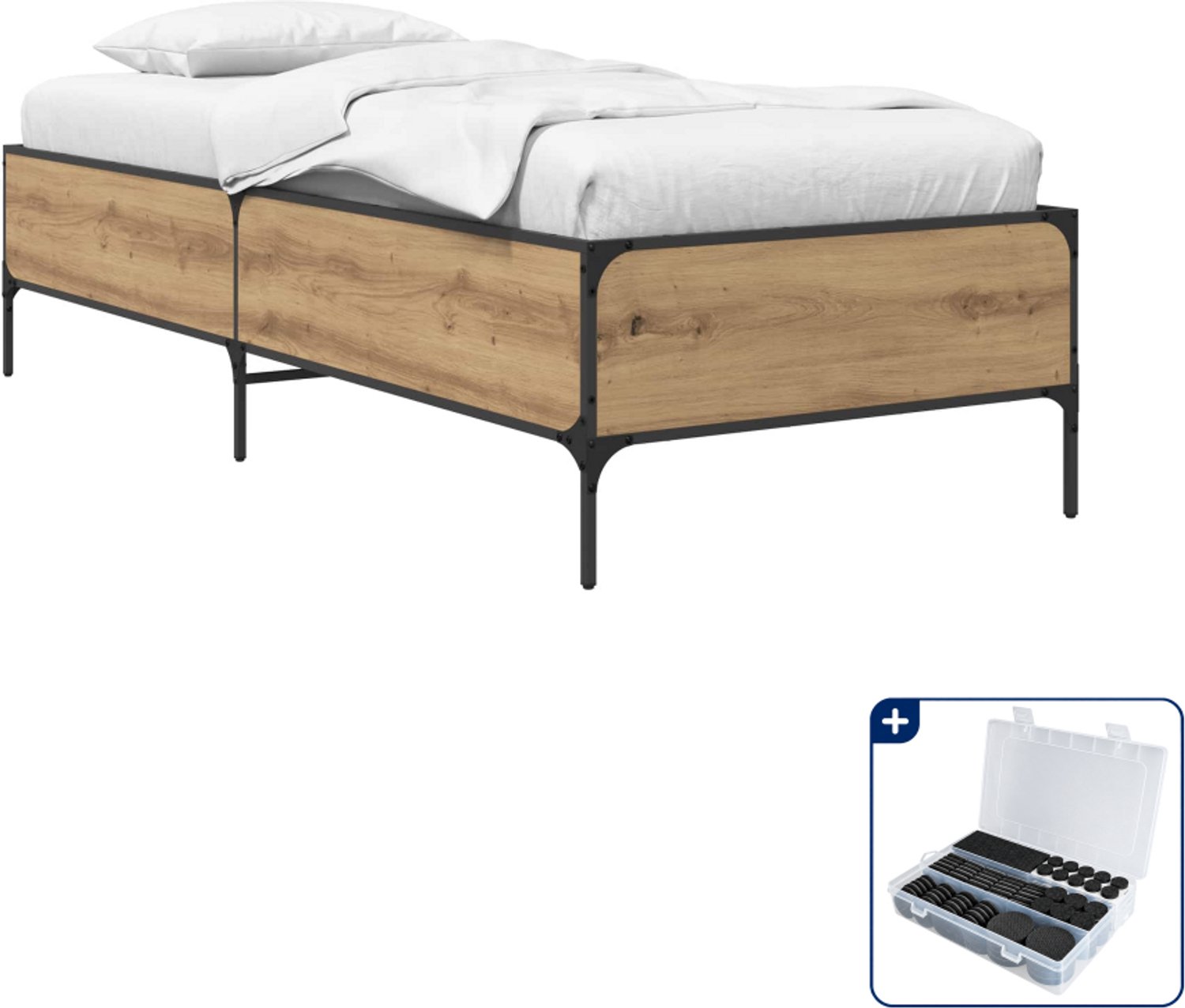 vidaXL Bedframe - 80 x 200 cm - bewerkt hout - artisanaal eiken - Inclusief antikrasvilt 177-delig Bruin
