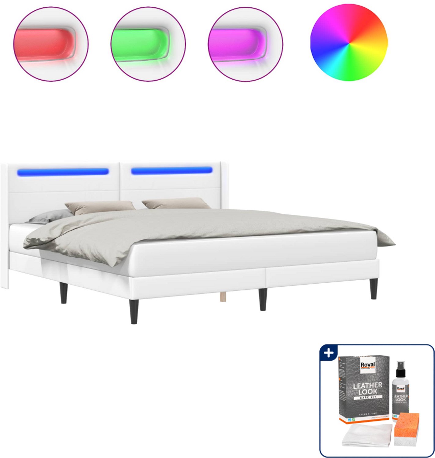 vidaXL Bedframe - Super kingsize - 200 x 200 cm - kunstleer - wit - Inclusief onderhoudsset voor kunstleer 150 ml