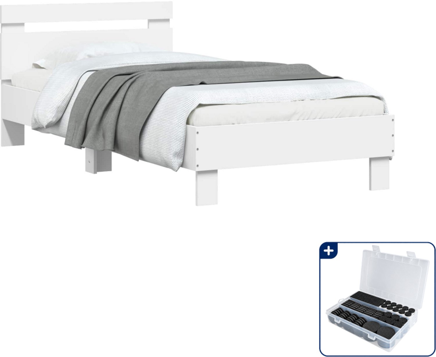 vidaXL bedframe - 80 x 200 cm - bewerkt hout - wit - Inclusief antikrasvilt 177-delig