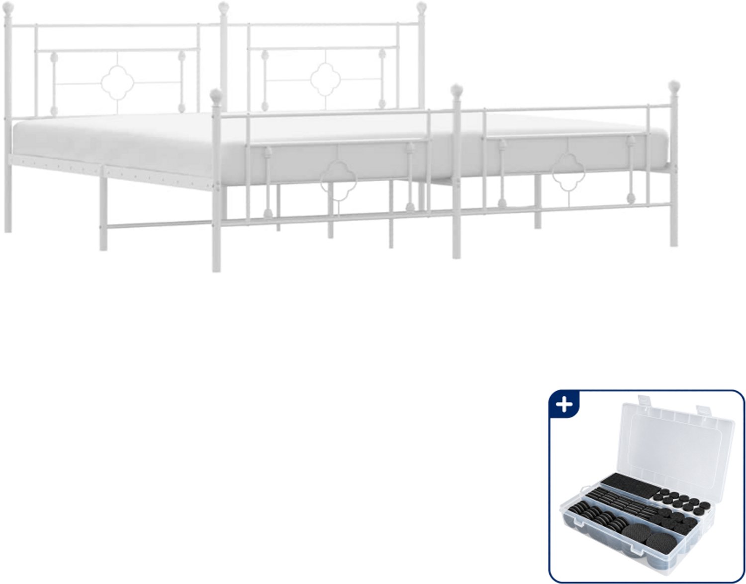 vidaXL bedframe - 193 x 203 cm - staal - wit - Inclusief antikrasvilt 177-delig