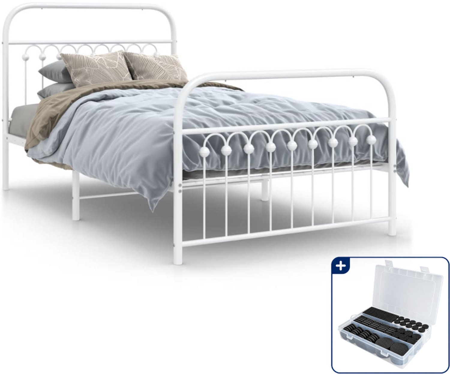vidaXL bedframe 100 x 190 cm - staal - wit - Inclusief antikrasvilt 177-delig