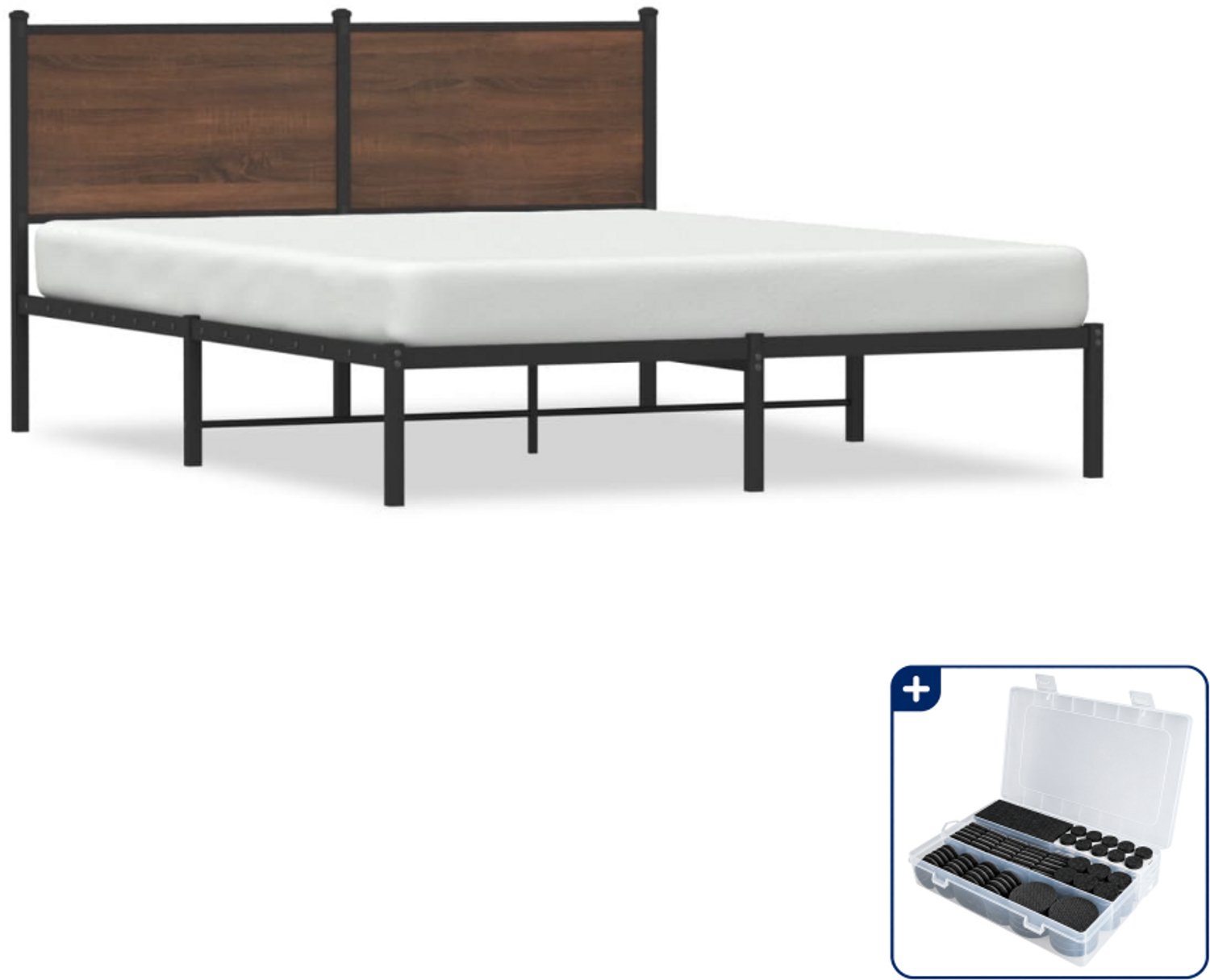 vidaXL bedframe - Small double 140 x 200 cm - bruineiken - Inclusief antikrasvilt 177-delig