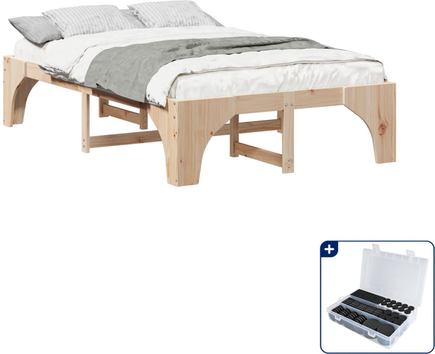vidaXL Bedframe - 120 x 200 cm - massief grenenhout - bruin - Inclusief antikrasvilt 177-delig