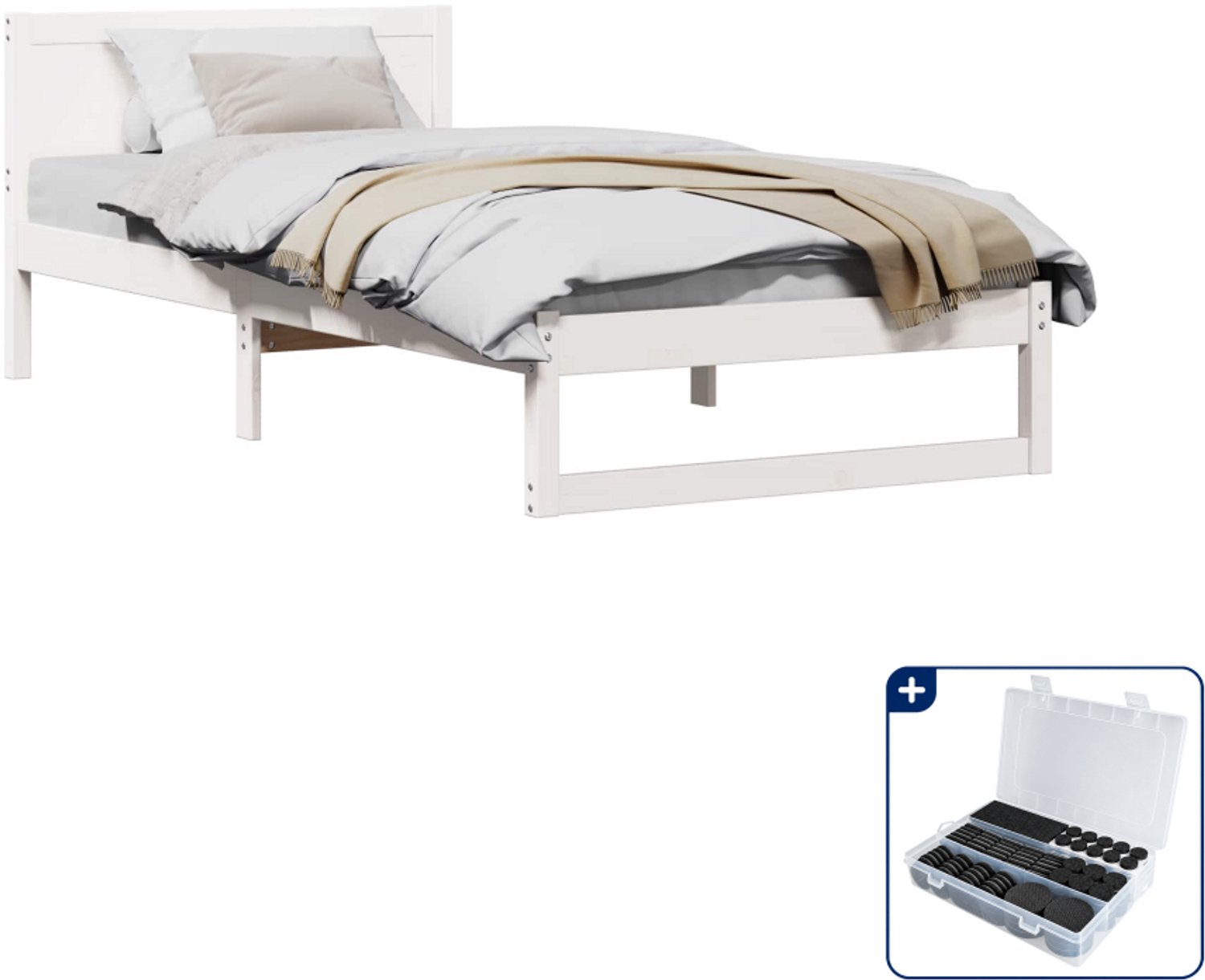vidaXL bedframe met hoofdeinde - 80 x 200 cm - massief grenenhout - wit - Inclusief antikrasvilt 177-delig