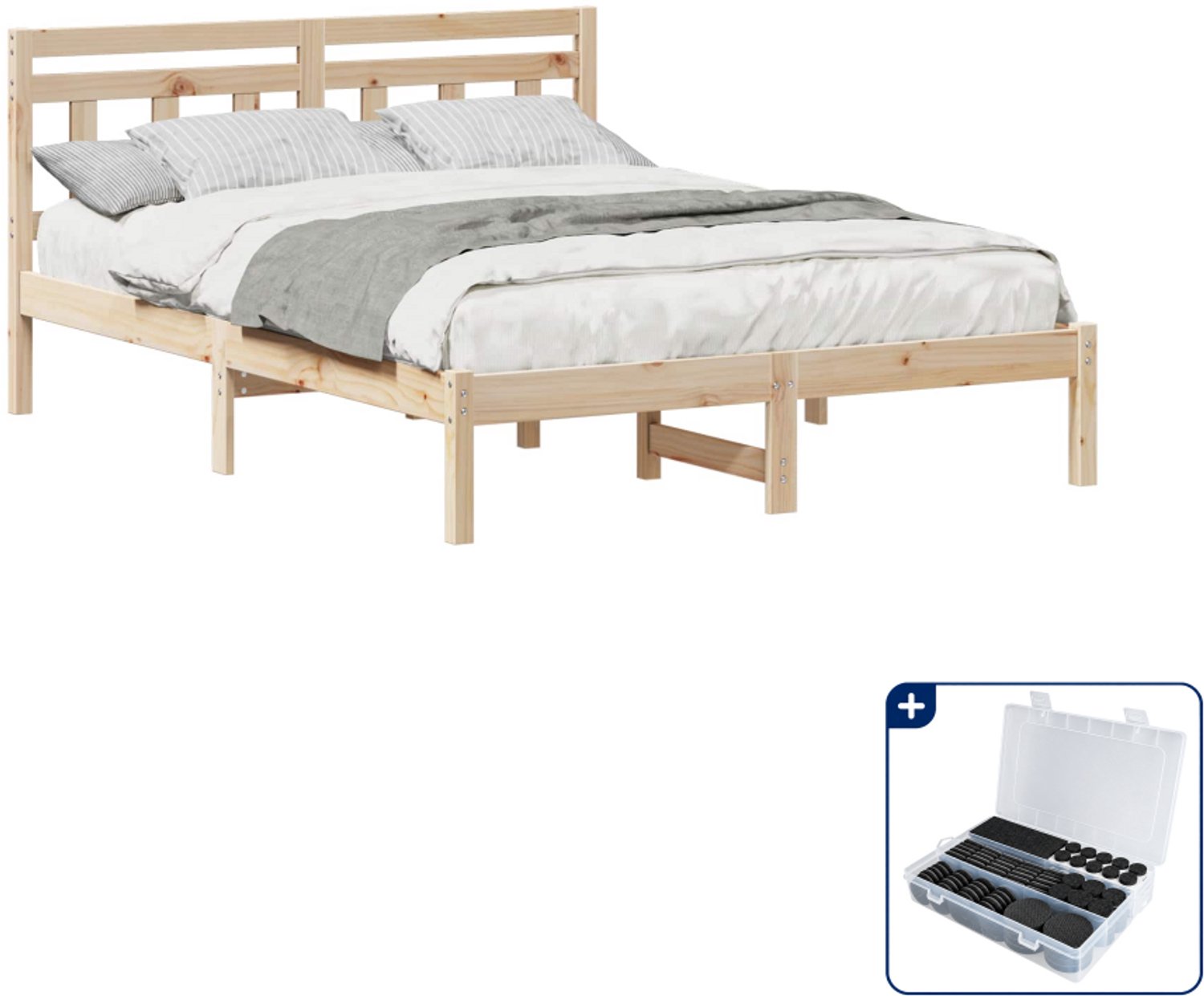 vidaXL bedframe - 120 x 190 cm - massief grenenhout - bruin - Inclusief antikrasvilt 177-delig Beige