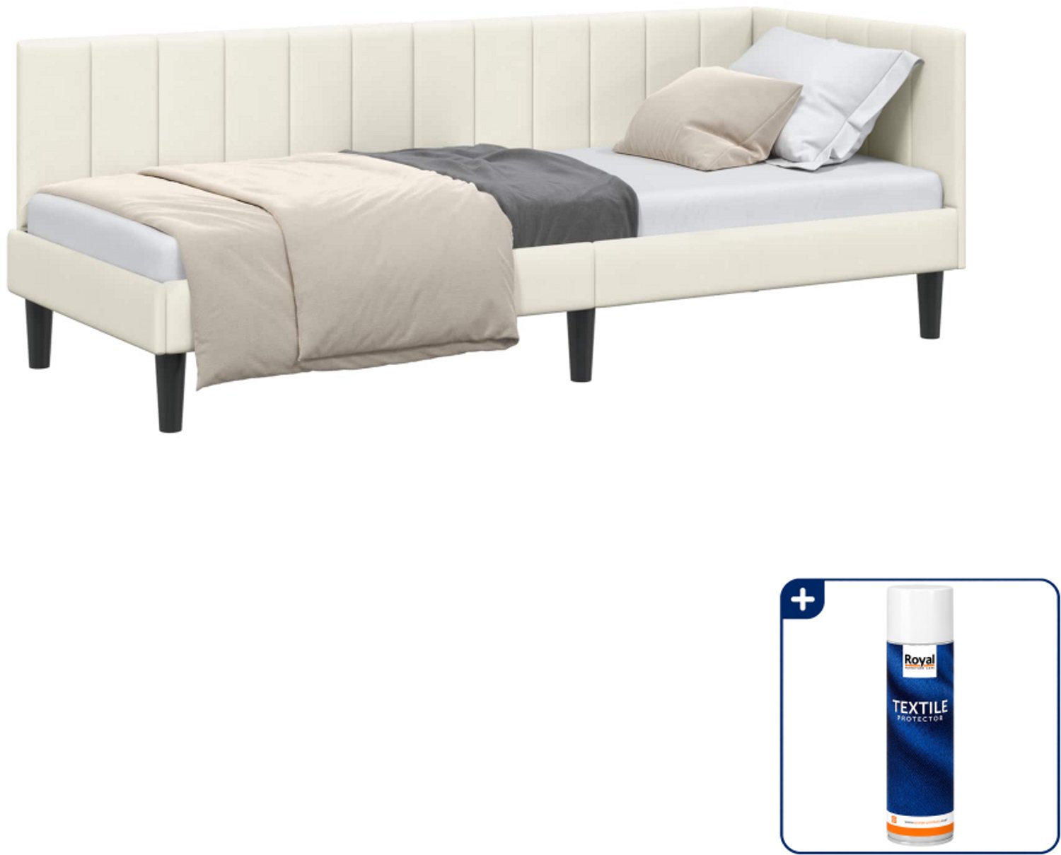 vidaXL hoekbedframe - 80 x 200 cm - fluweel - crème - Inclusief textielbeschermer 500 ml
