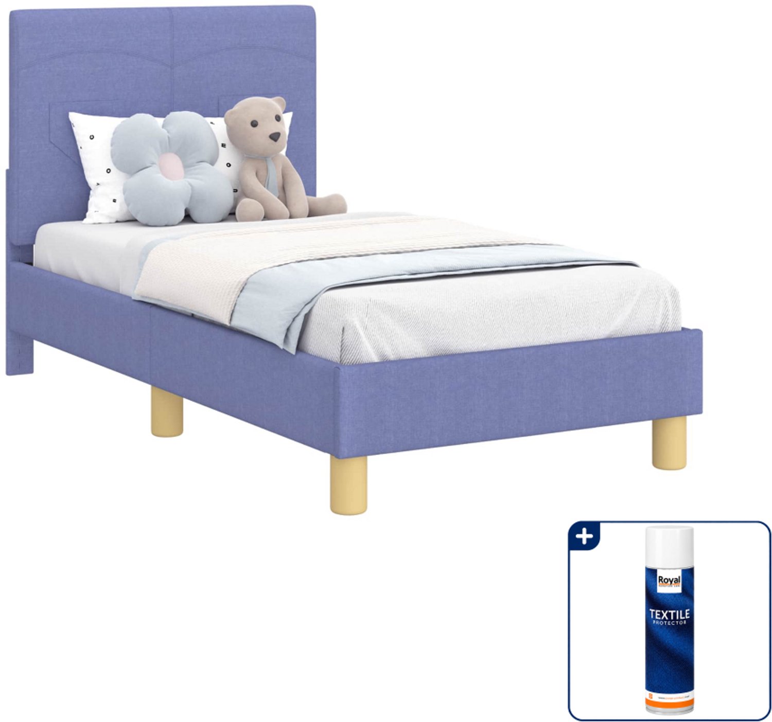 vidaXL peuterbedframe met hoofdbord - 70 x 140 cm - bewerkt hout - blauw - Inclusief textielbeschermer 500 ml
