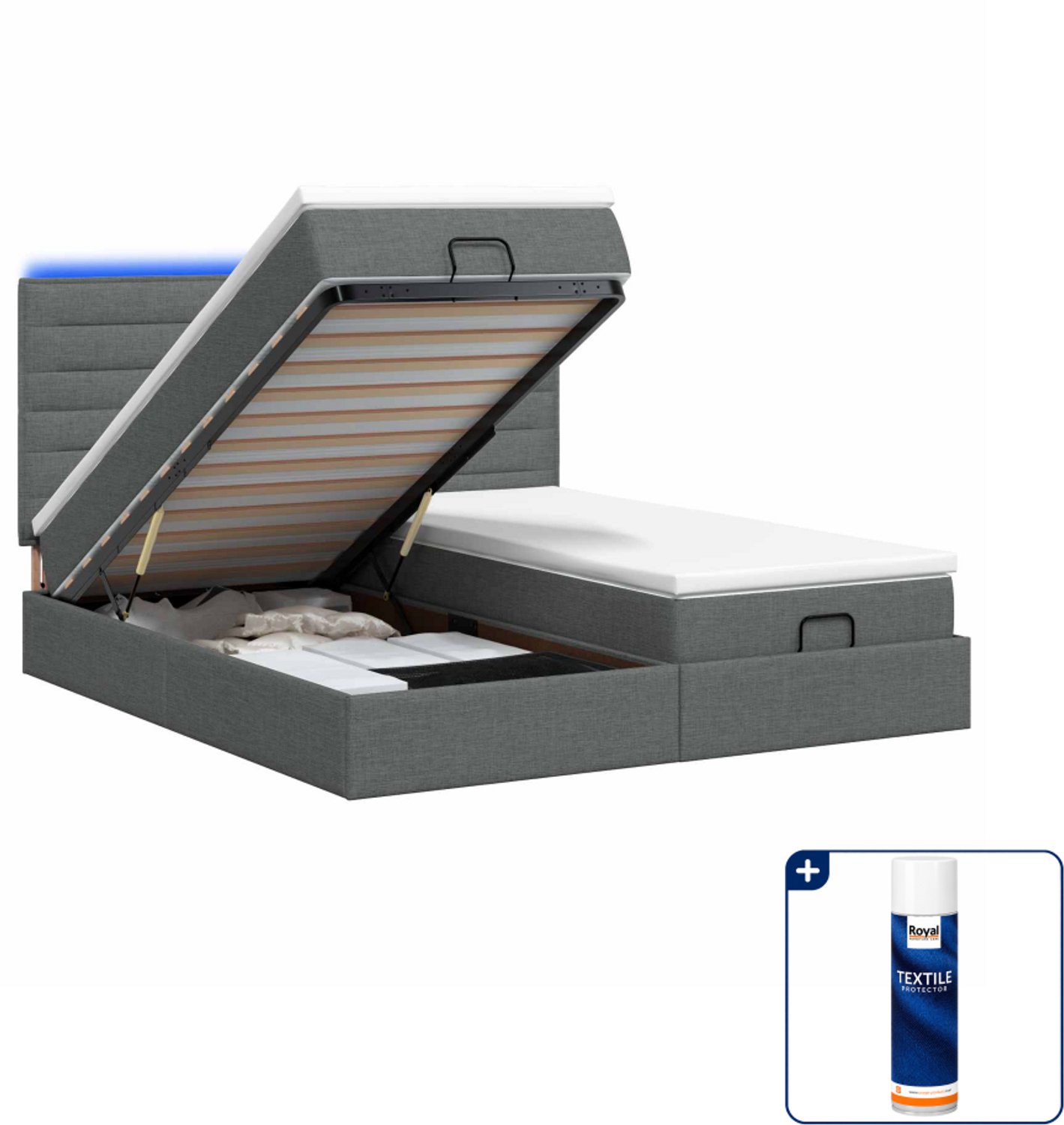 vidaXL Kingsize bed met matras en LED - 180 x 200 cm - donkergrijs - Inclusief textielbeschermer 500 ml