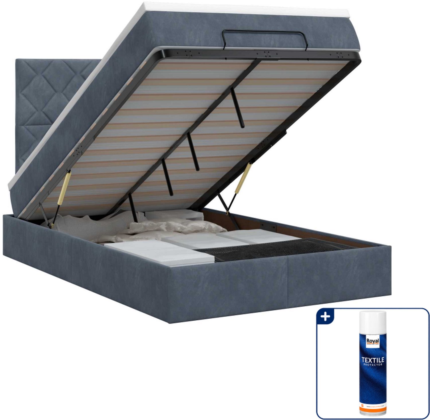 vidaXL ottoman bed met matras - 120 x 190 cm - fluweel - donkergrijs - Inclusief textielbeschermer 500 ml Donker Grijn