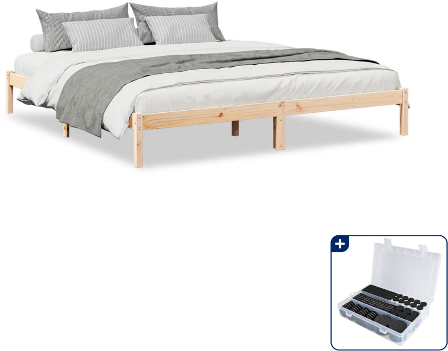 vidaXL bedframe - 200 x 210 cm - massief grenenhout - Inclusief antikrasvilt 177-delig Bruin