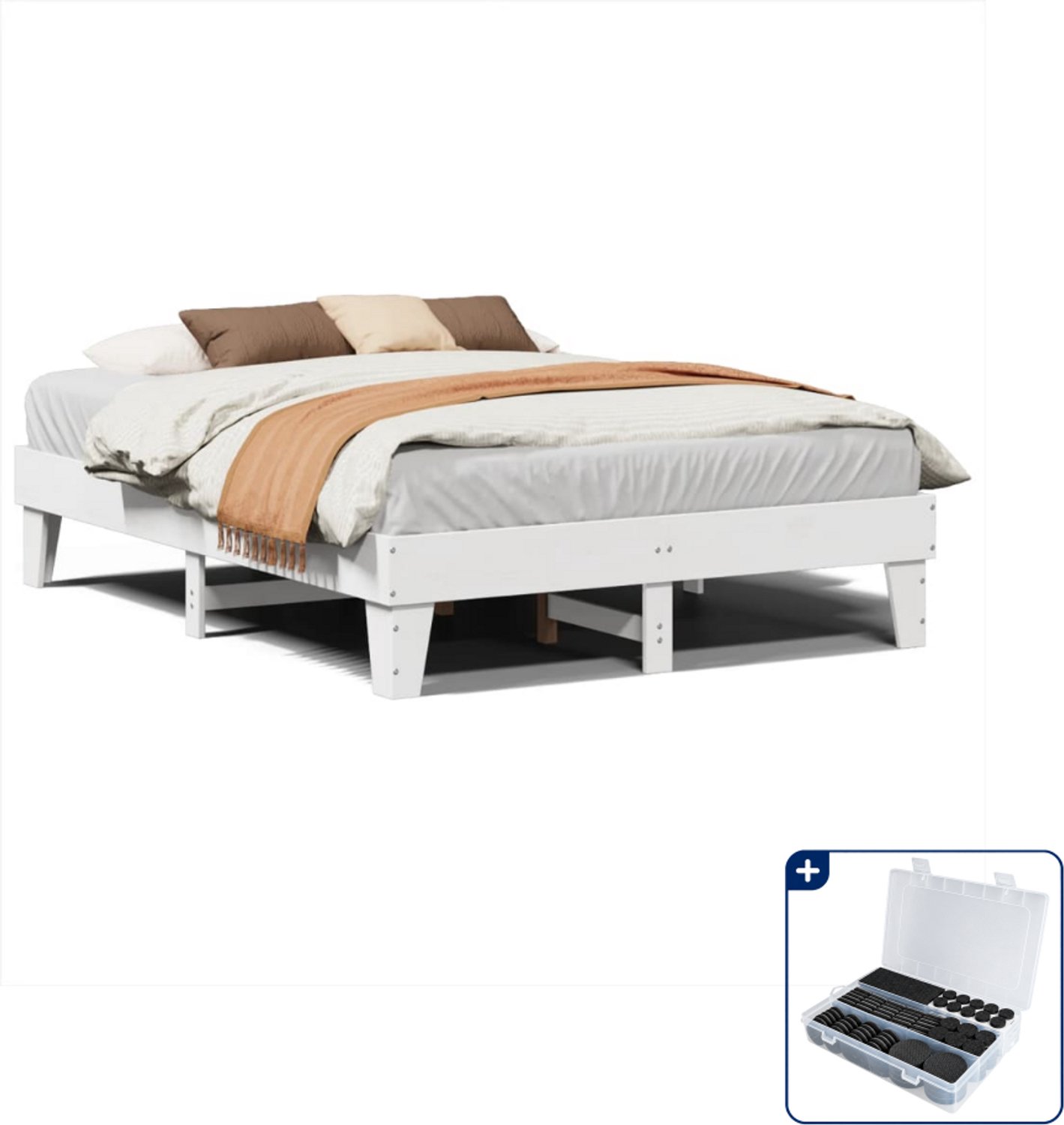 vidaXL Bedframe Small double - 140 x 200 cm - wit - Inclusief antikrasvilt 177-delig