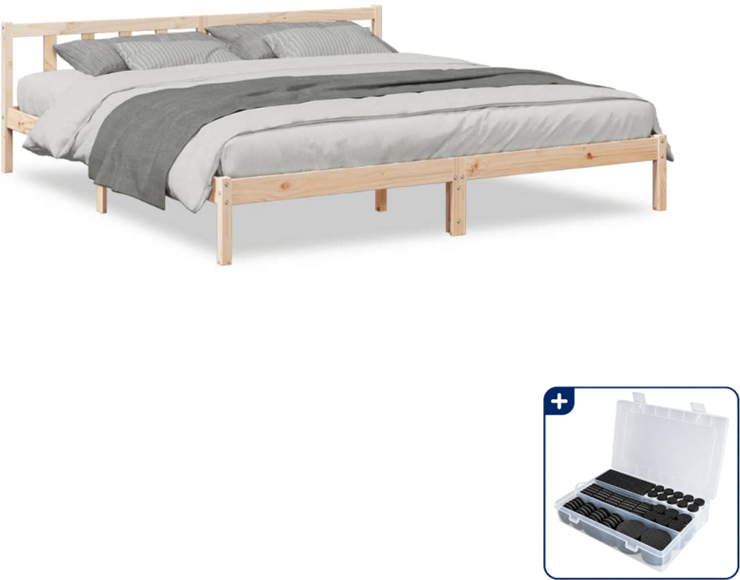 vidaXL bedframe - 200 x 220 cm - massief grenenhout - Inclusief antikrasvilt 177-delig Bruin